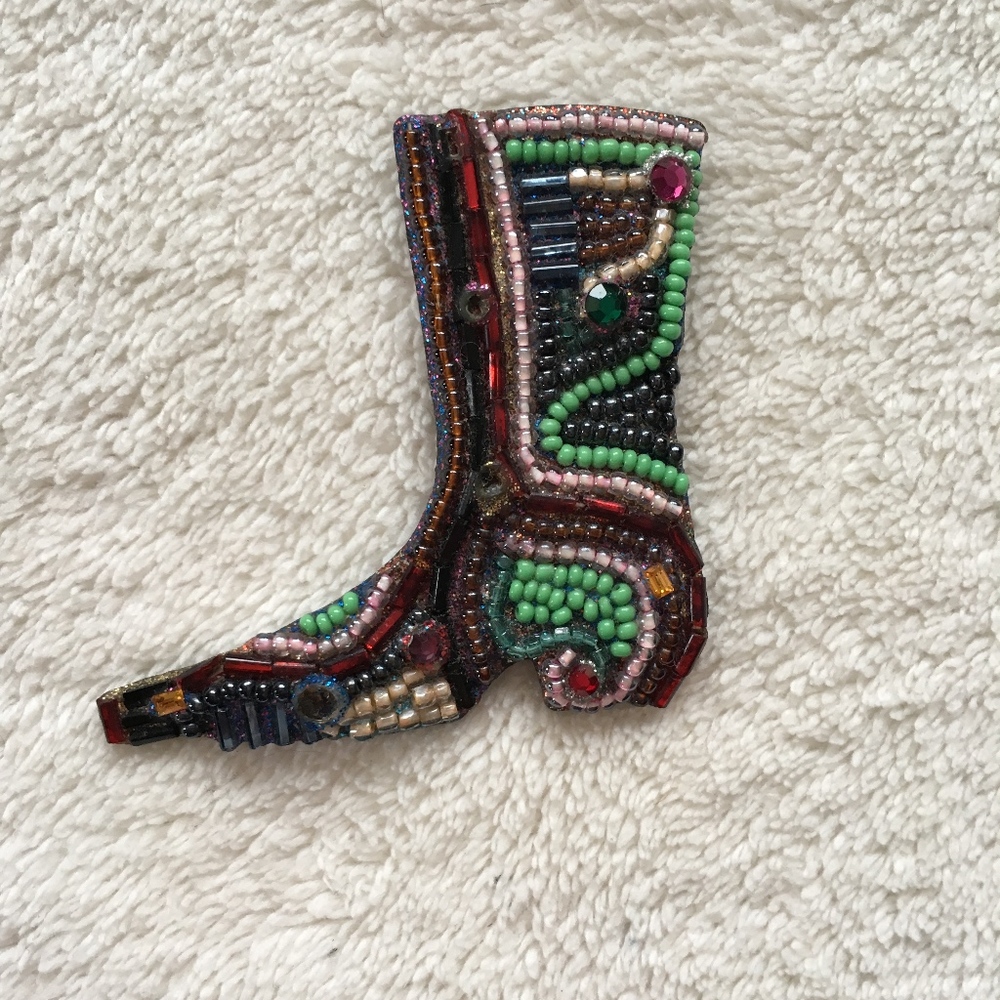 Artist Made Beaded Cowboy Boot Pin Brooch